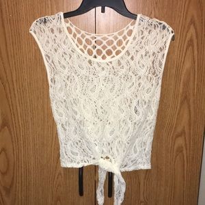 NWOT Lace + Crochet/Knit Tie Tank top